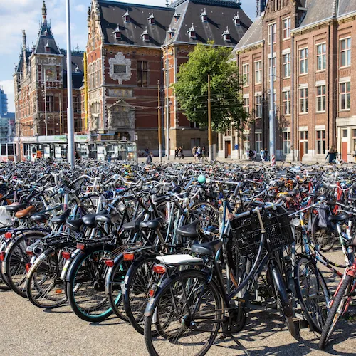 Lots of parked bicycles at Amsterdam Central Station