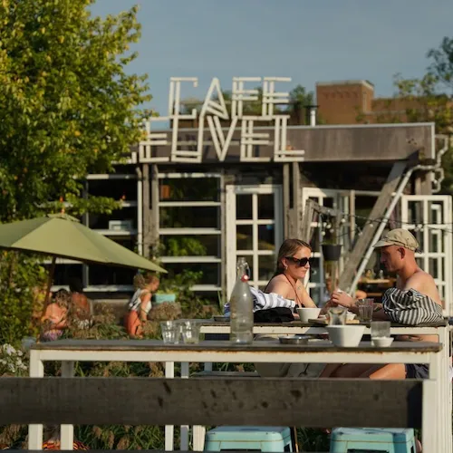 Terrace of Cafe de Ceuvel in Amsterdam