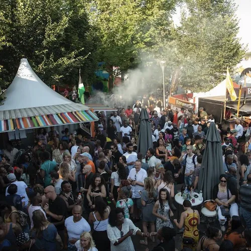 People partying and dancing at Kwaku festival in Amsterdam