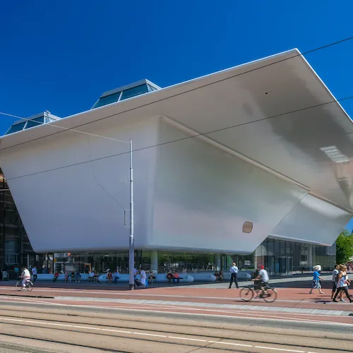 The bathtub shaped building of the Stedelijk Museum in Amsterdam