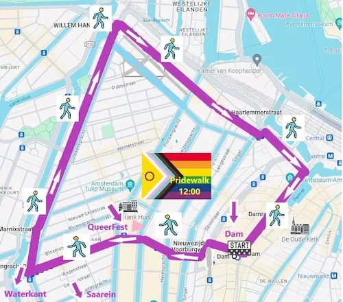 Pride walk route Amsterdam